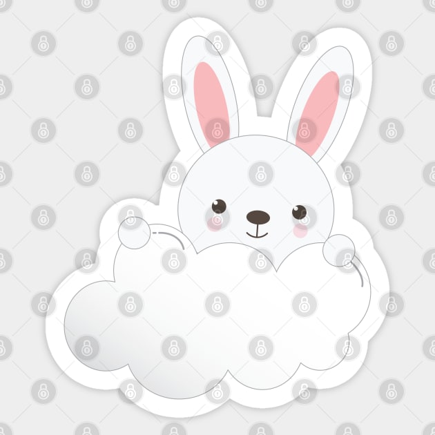 Cute Baby Bunny on a Cloud Sticker by Zennic Designs